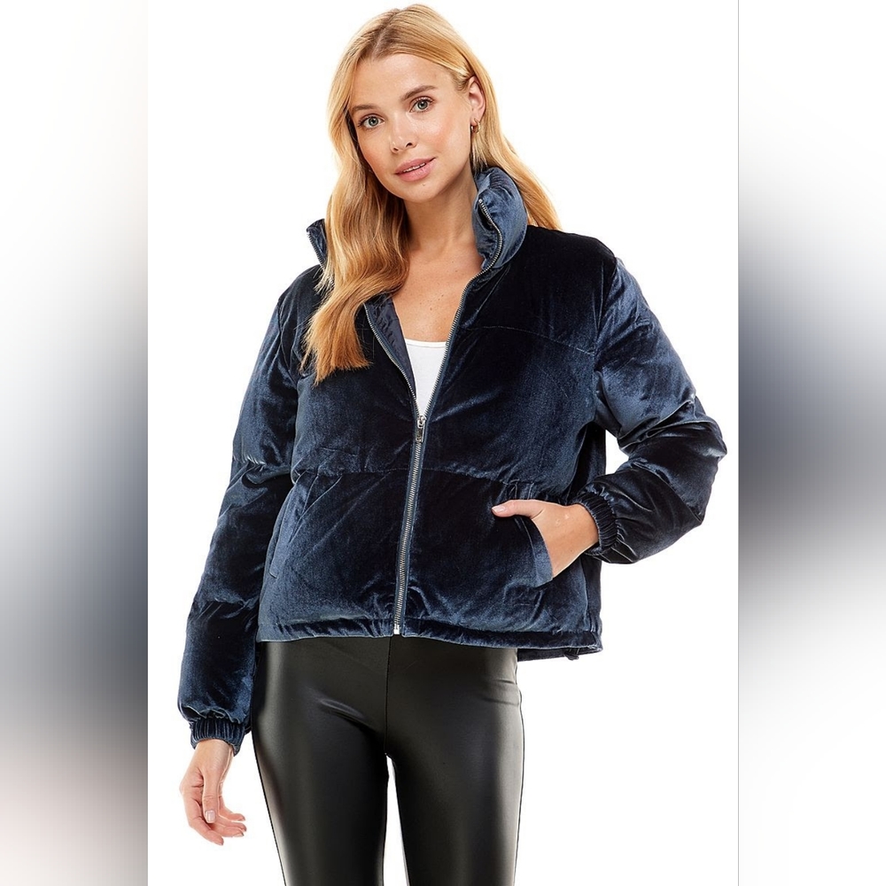 Navy velour puffer jacket